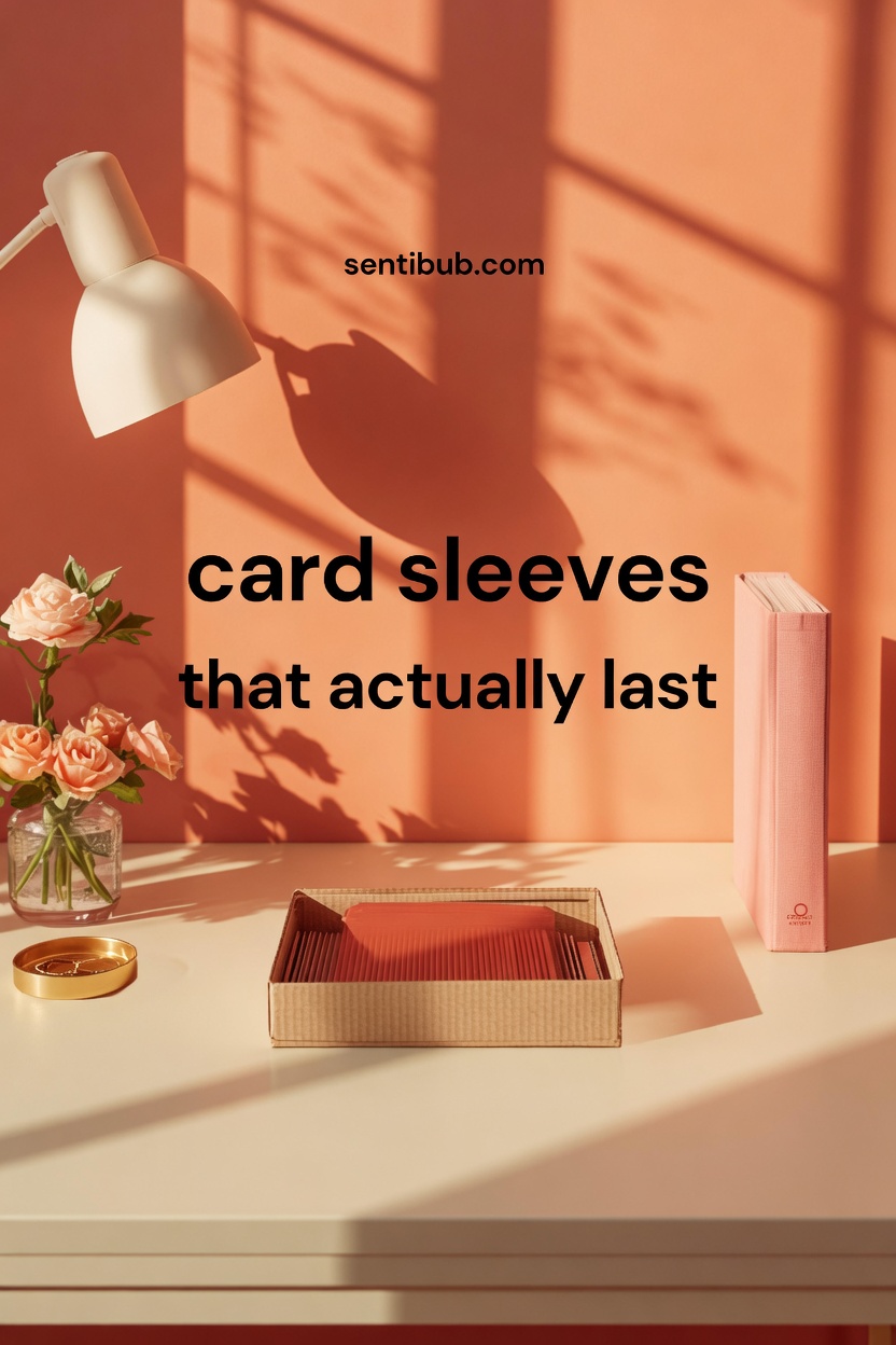 card sleeves in a box on a coral apartment desk next to a pink binder