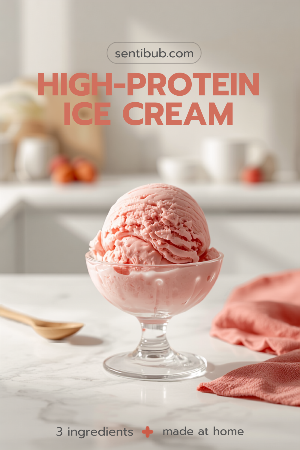 strawberry high-protein ice cream made in a Ninja CREAMi